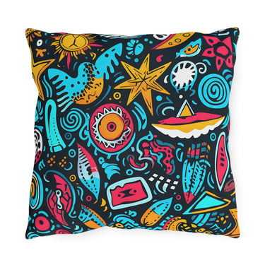 Beach Graffiti Blues Outdoor Throw Pillow